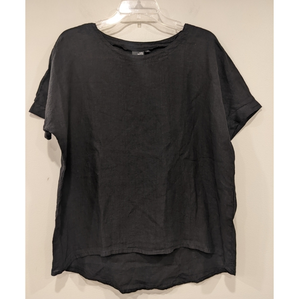 Lisa Bayne Black 100% Linen Lagenlook Top Size XS